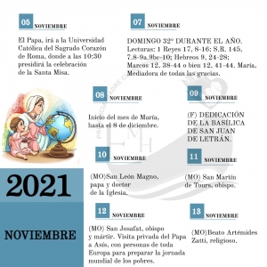 CALENDARIO LITÚRGICO DE NOVIEMBRE 2021  NOVIEMBRE  MES DE MARÍA