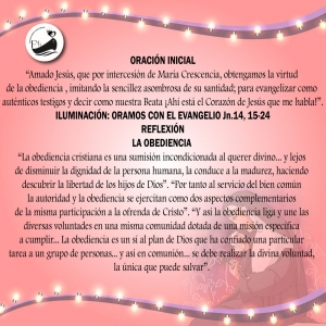 NOVENA A LA BEATA MARÍA CRESCENCIA SEXTO DÍA  LUNES 16 DE MAYO