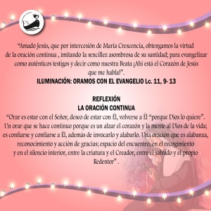 NOVENA A LA BEATA MARÍA CRESCENCIA NOVENO DÍA  JUEVES 19 DE MAYO